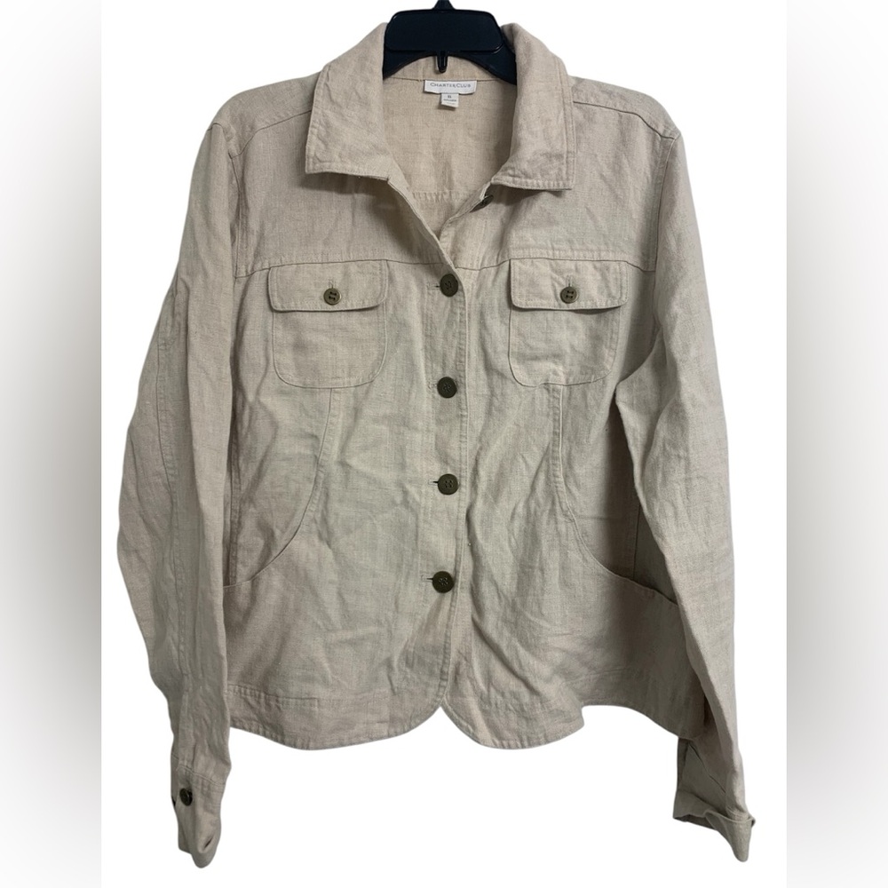 Charter Club Linen Button Up Cropped Blazer Size XL